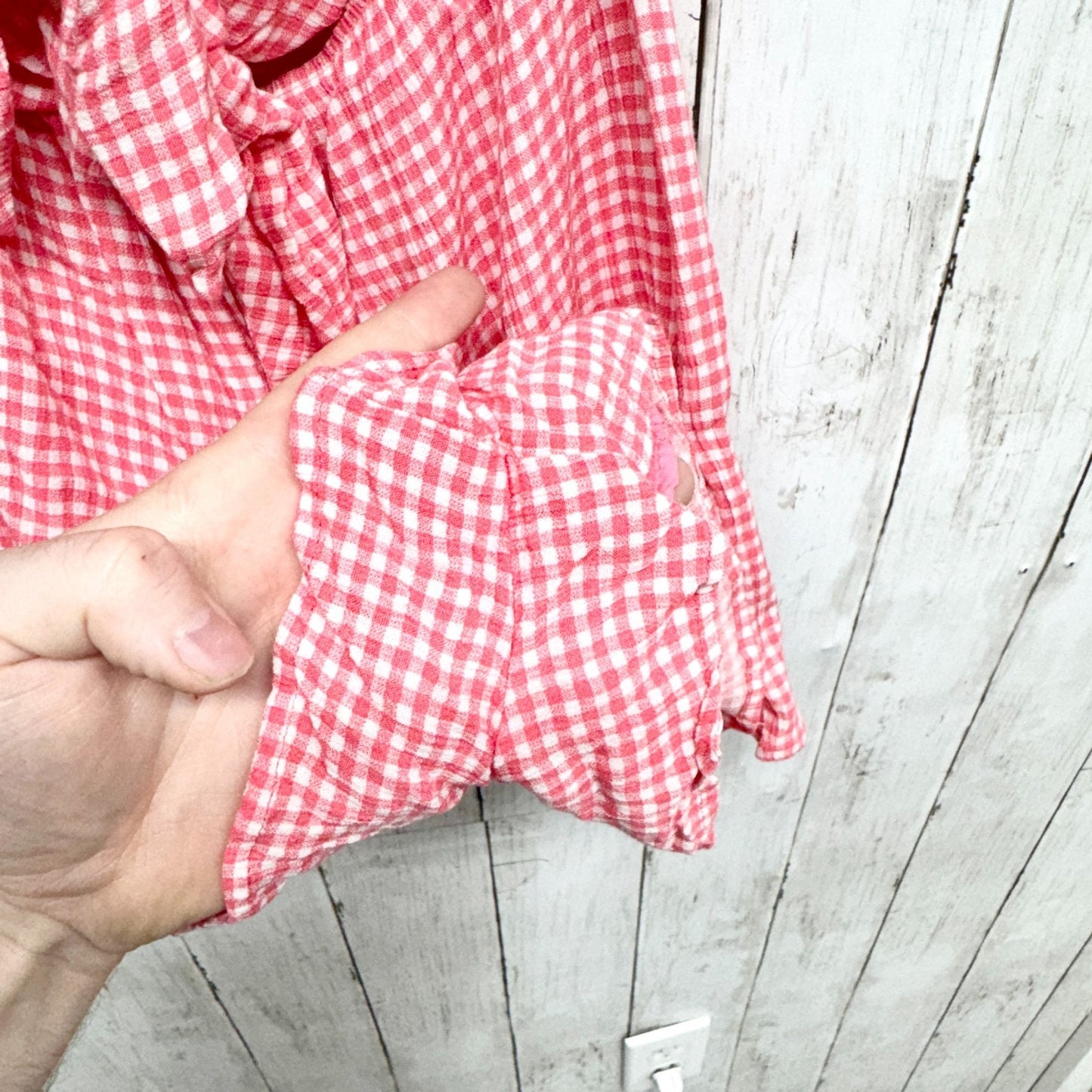 Luca + Grae Romper Women Cottage Small Red Gingham Plaid Tie Front Sleeveless