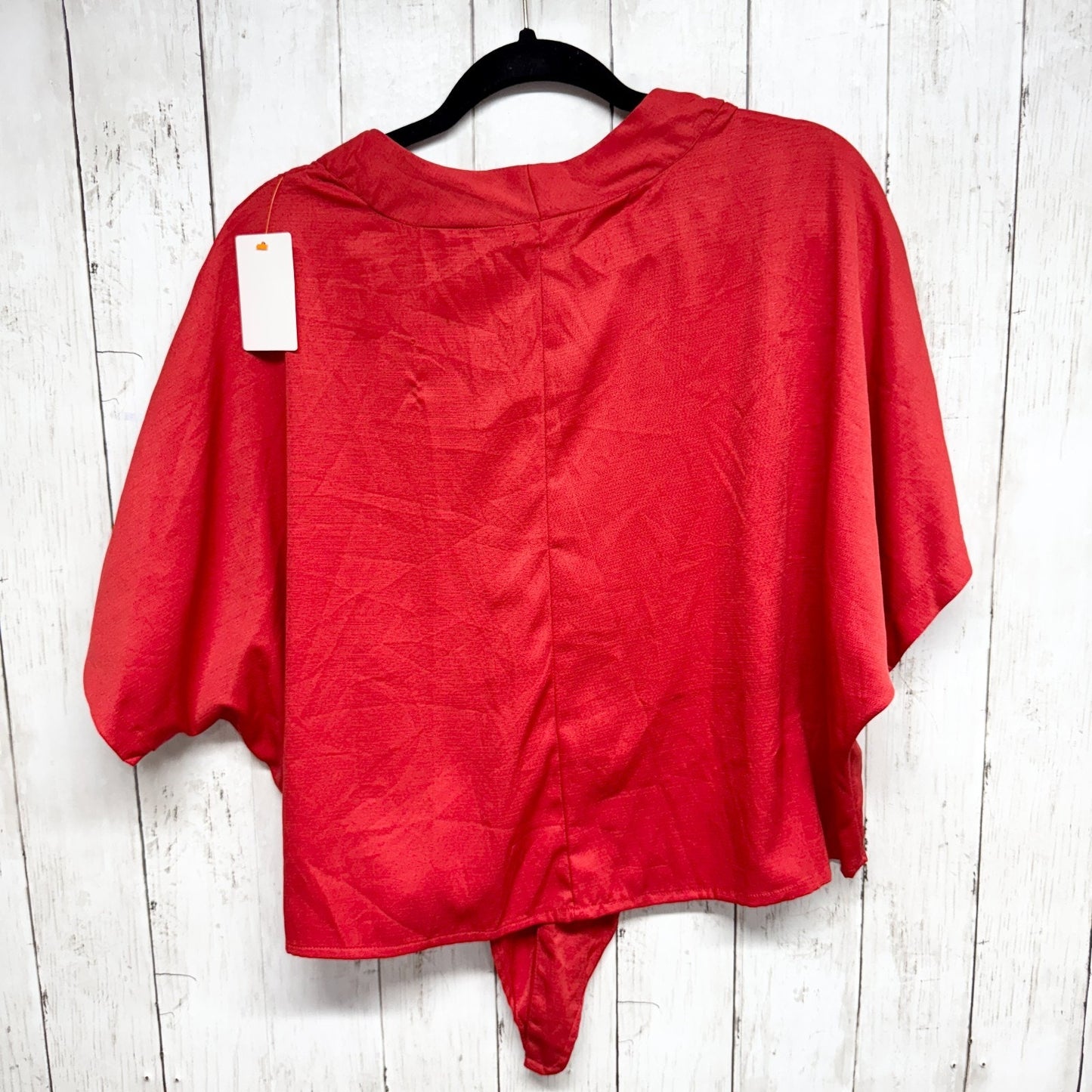 Style Envy Blouse Women Size Medium Red V-Neck Short Sleeve Button Down FrontTie