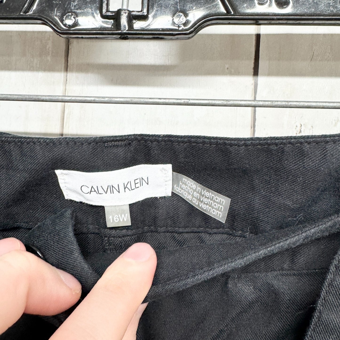Calvin Klein Pants Women 16W Black Crop Flared Wide Leg Belted Pockets Casual