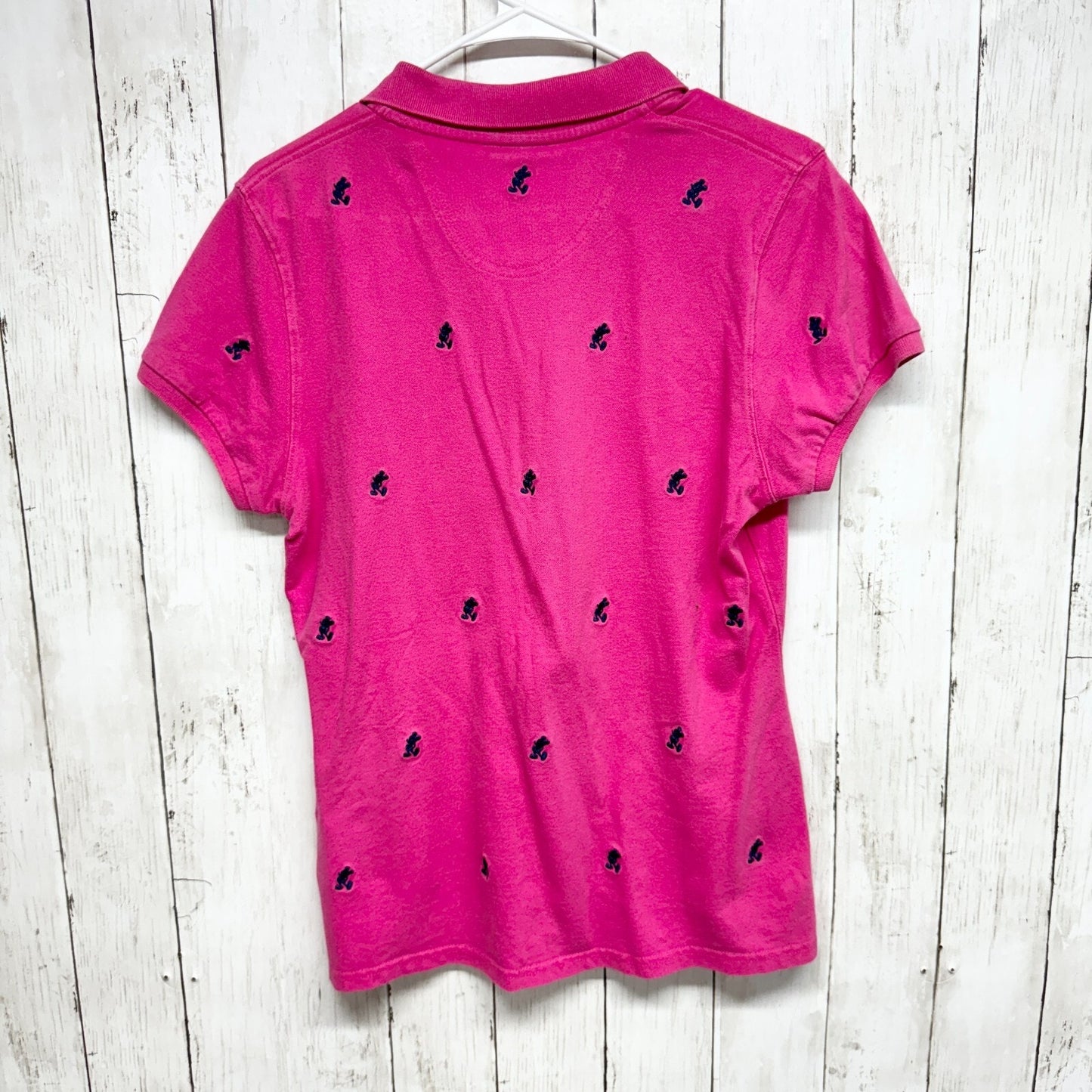 VTG Disneyland Polo Women Size L Hot Pink Collared Cotton Mouse Stitched Shirt