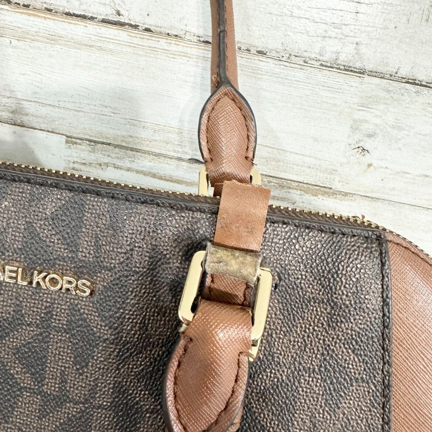 MICHAEL KORS Women Crossbody/ Handbag Logo Printed Brown Leather Handled
