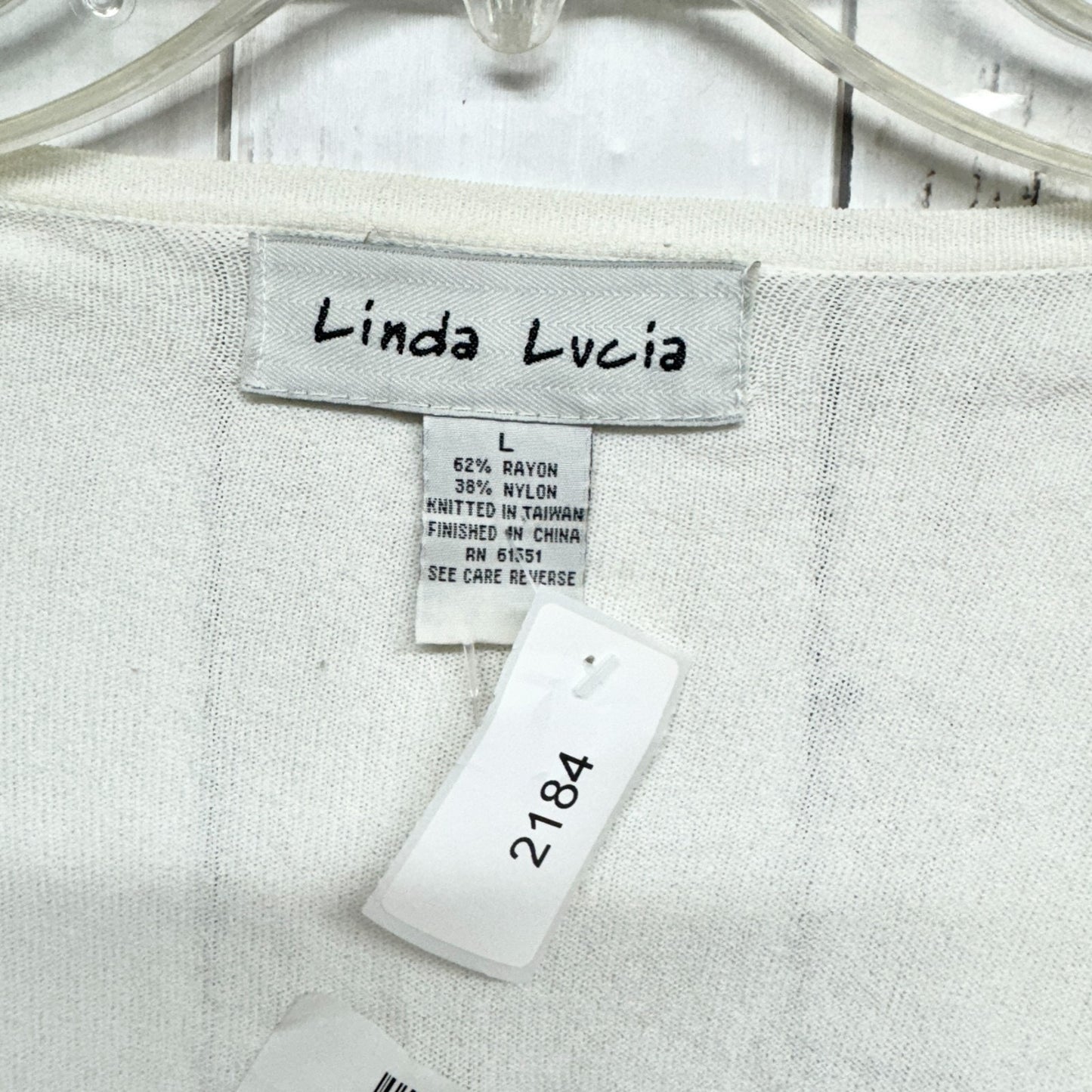Linda Lucia Sweater Women Size Large Ivory Cream Detail Trim Cardigan Casual