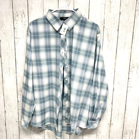 Lulus Shirt Women Size M Button Down Long Sleeve Blue Plaid Polyester Western