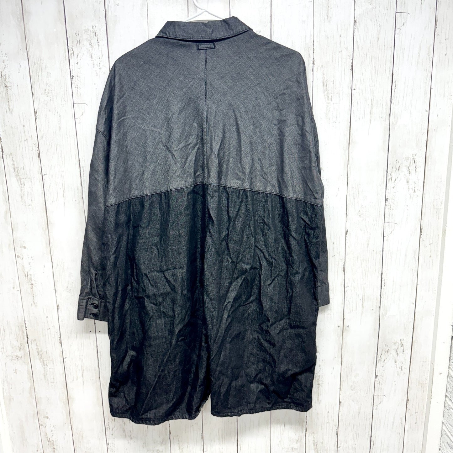 TopShop Boutique Jacket Women Sz 2 Black Gray Denim Patchwork Long Button Down