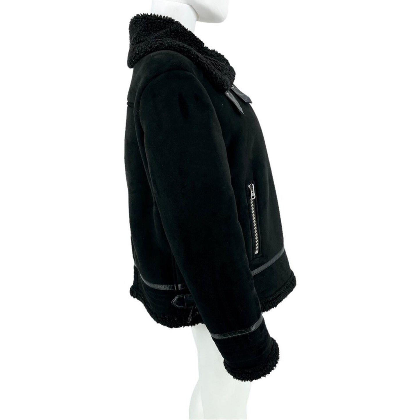 Zara Double Asymmetrical Biker Jacket Fleece Jacket Size XL