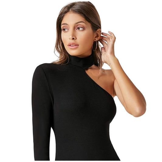 Paige Women Black So Charmed Black Sleeveless One-Shoulder Bodysuit Small