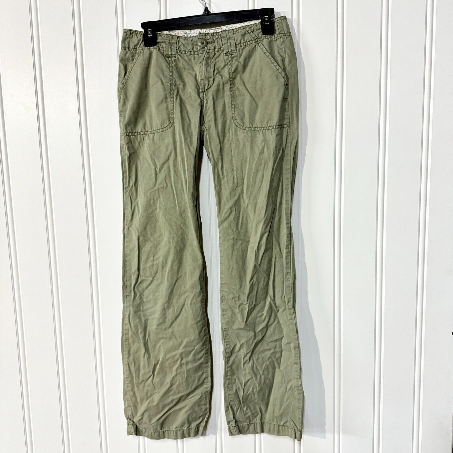 PRANA Jeans Women Size 4 Green Cargo Wide Leg Low Rise Cargo Pocket Outdoors