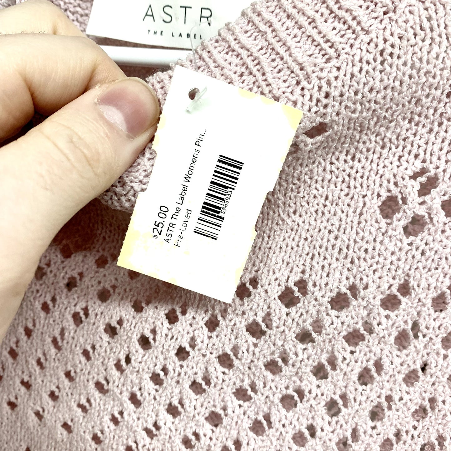 ASTR The Label Sweater Women M Pink Lavender Belle Pointelle Perforated Floral