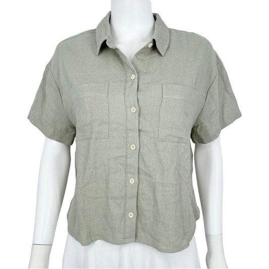 MADEWELL Blouse Top Women Size Medium Light Green Button Down Breezewoven Beach