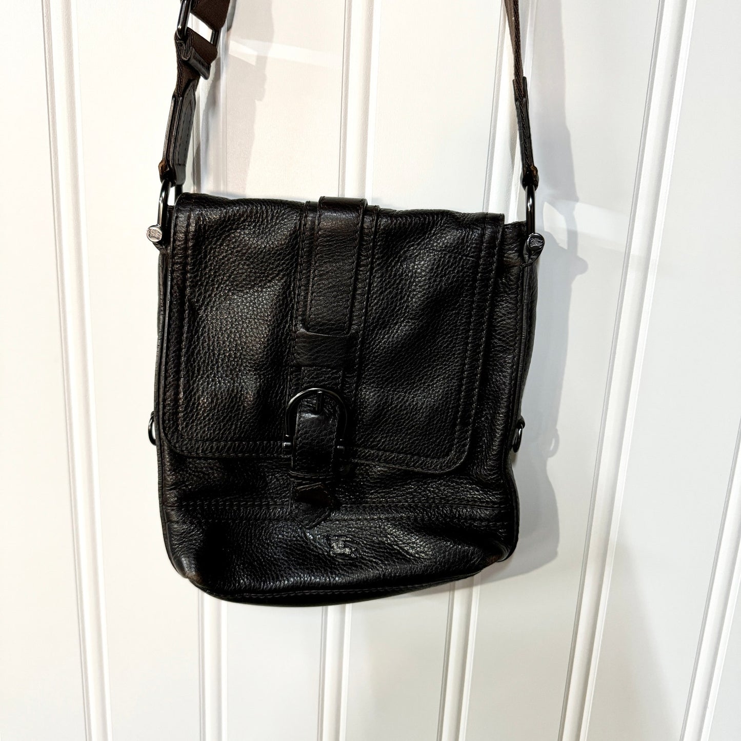 VINTAGE BURBERRY DARK BROWN LEATHER NOVA CHECK BOHO SHOULDER BAG PURSE,W/COVER