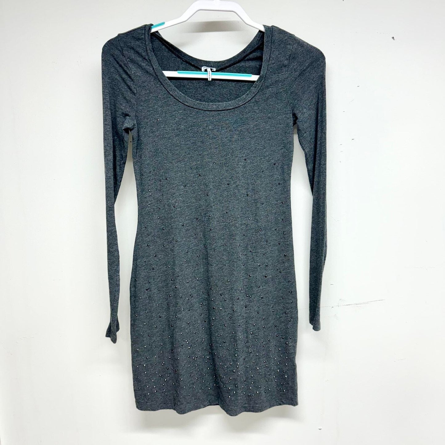 Splendid Long Sleeve Rhinestone Mini Grey Round Neck Dress Size XS