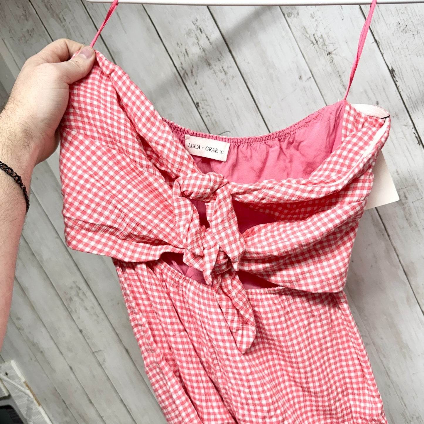 Luca + Grae Romper Women Cottage Small Red Gingham Plaid Tie Front Sleeveless
