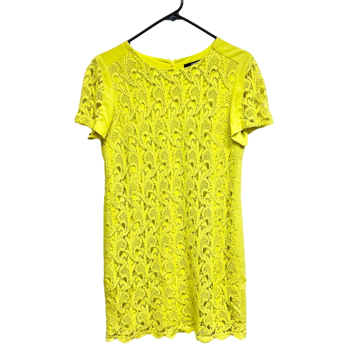 Oasis Women Neon Yellow Short Sleeve Lace Front Mini Dress 12/38