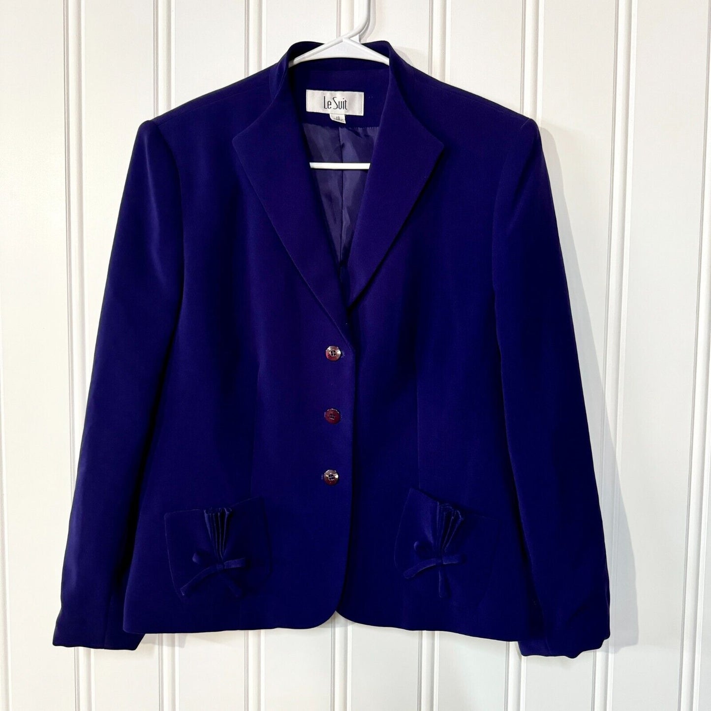 Vintage Le Suit Purple Padded Shoulder Flutter Pocket Polyester Blazer Size 10c