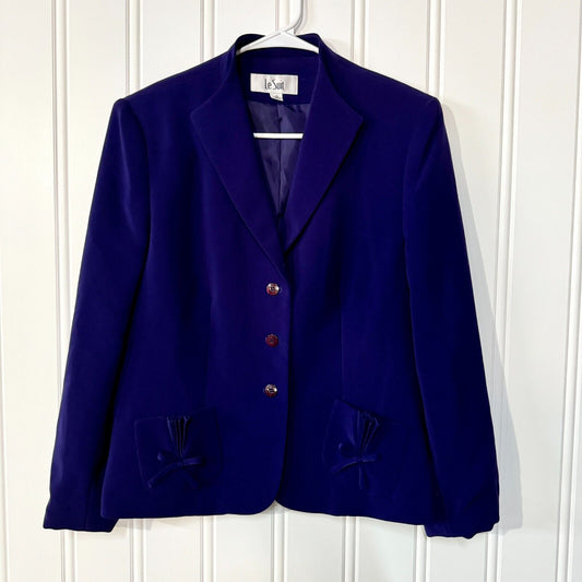 Vintage Le Suit Purple Padded Shoulder Flutter Pocket Polyester Blazer Size 10c