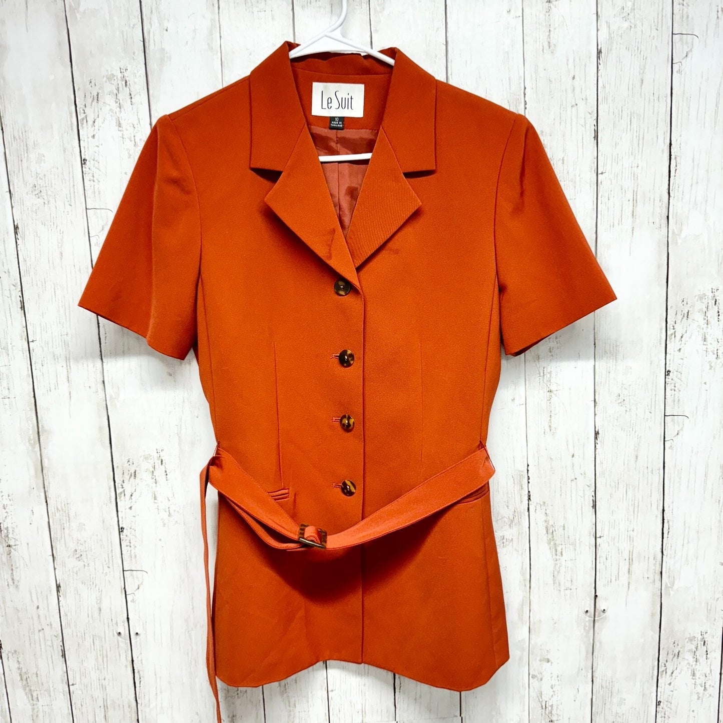 LE Suit Jacket Petite 12P Two Piece Women’s Long Skirt Suit Deep Orange Belted