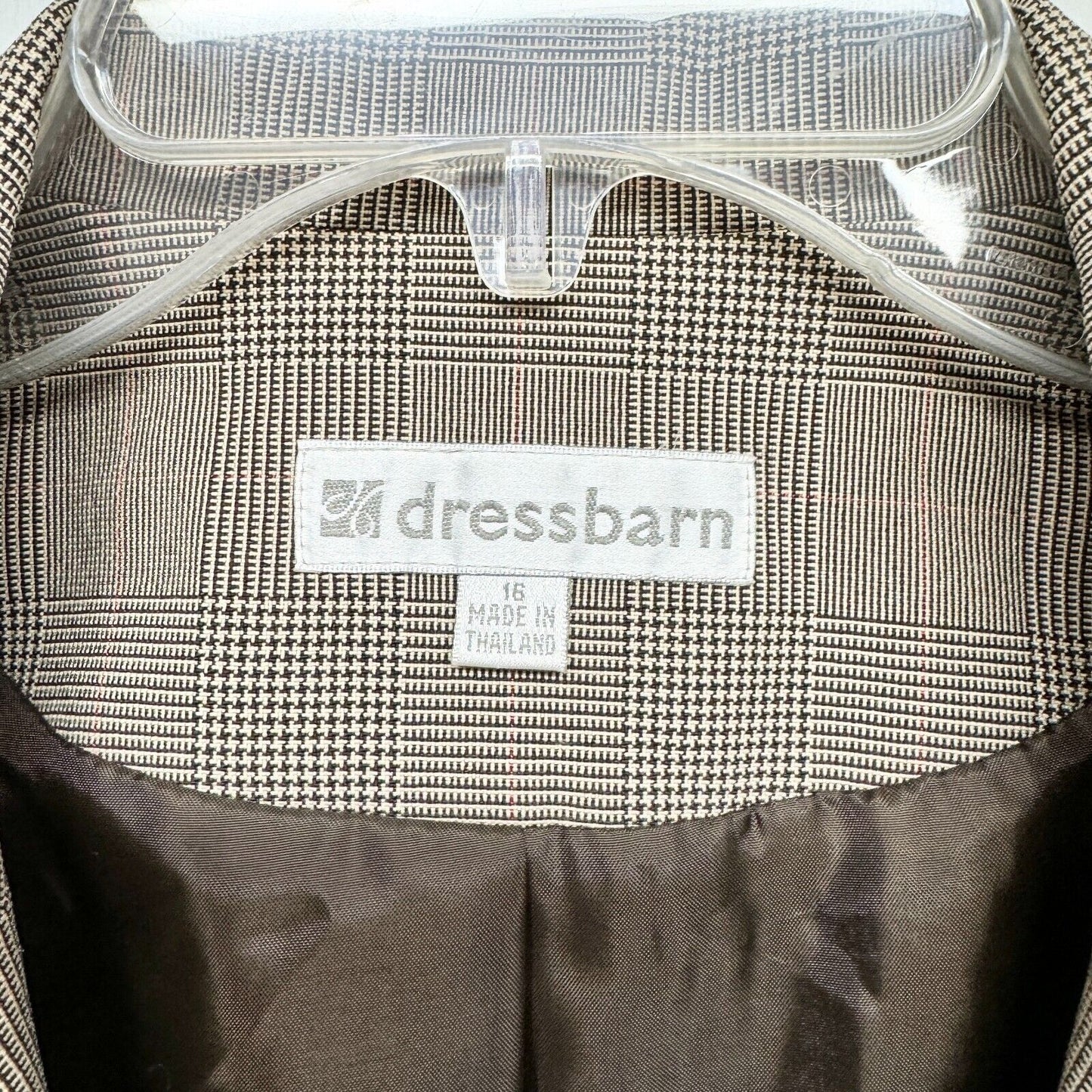 Dress Barn Jacket Women Size 16 Plaid Double Breasted Deep Light Brown Business