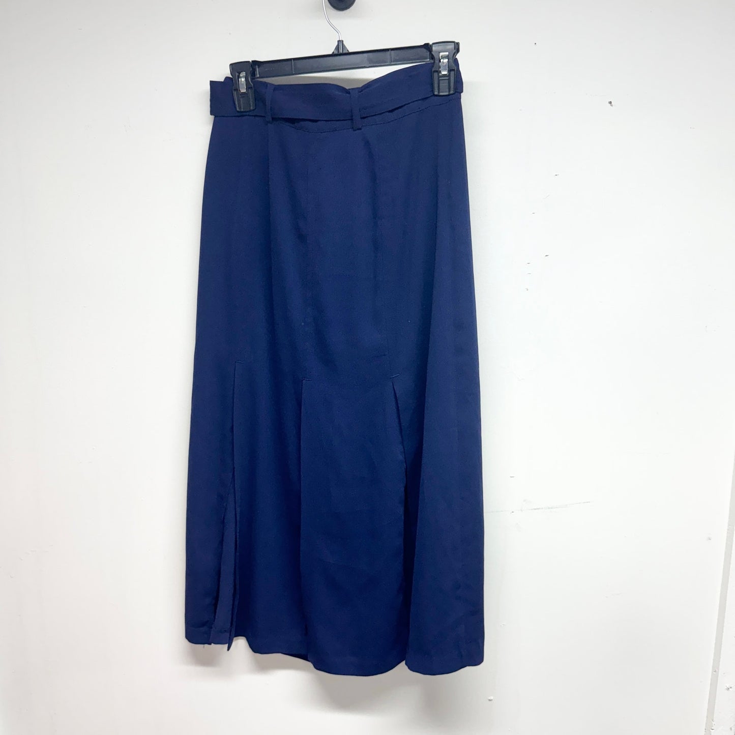 TROUVE Women Belted High Waisted Flared Multi Hemmed Midi Skirt Navy Blue XS