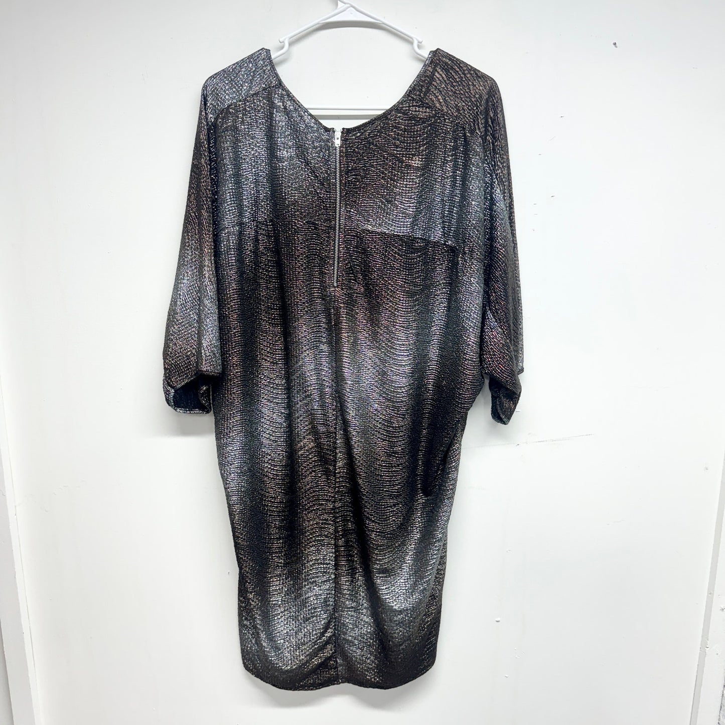 Zara Basic Evening Womens Silver/Brown Metallic Oversized Mini Dress Size M