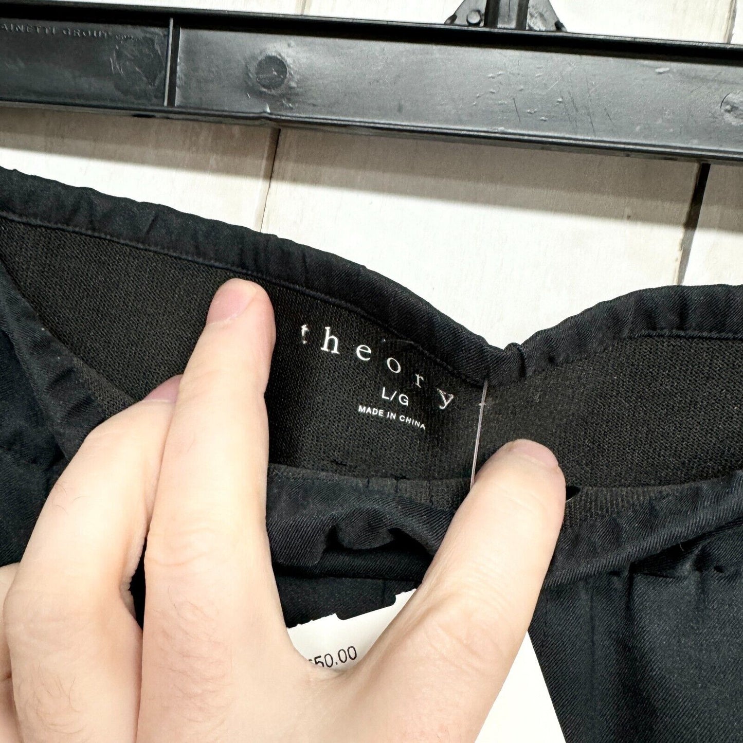 THEORY Pants Men Size Large Polyester Elastic Waisted Slim Fit Leg Formal Black