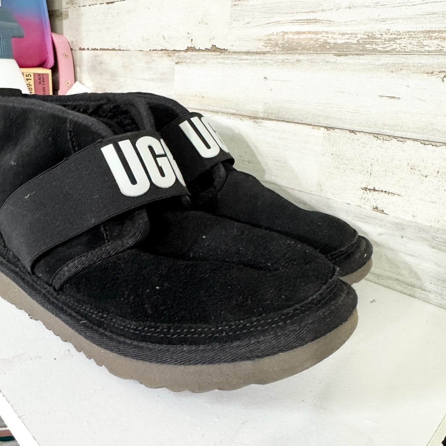 UGG Boots Women Size 6 Neumel II Black Graphic Slip On Short Boot Casual
