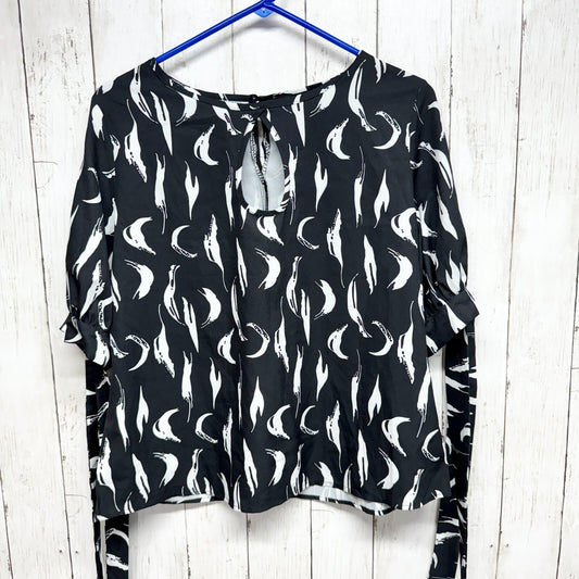 CLOTHES Blouse Women Size L Feathered Long Sleeve Keyhole Business Casual Black