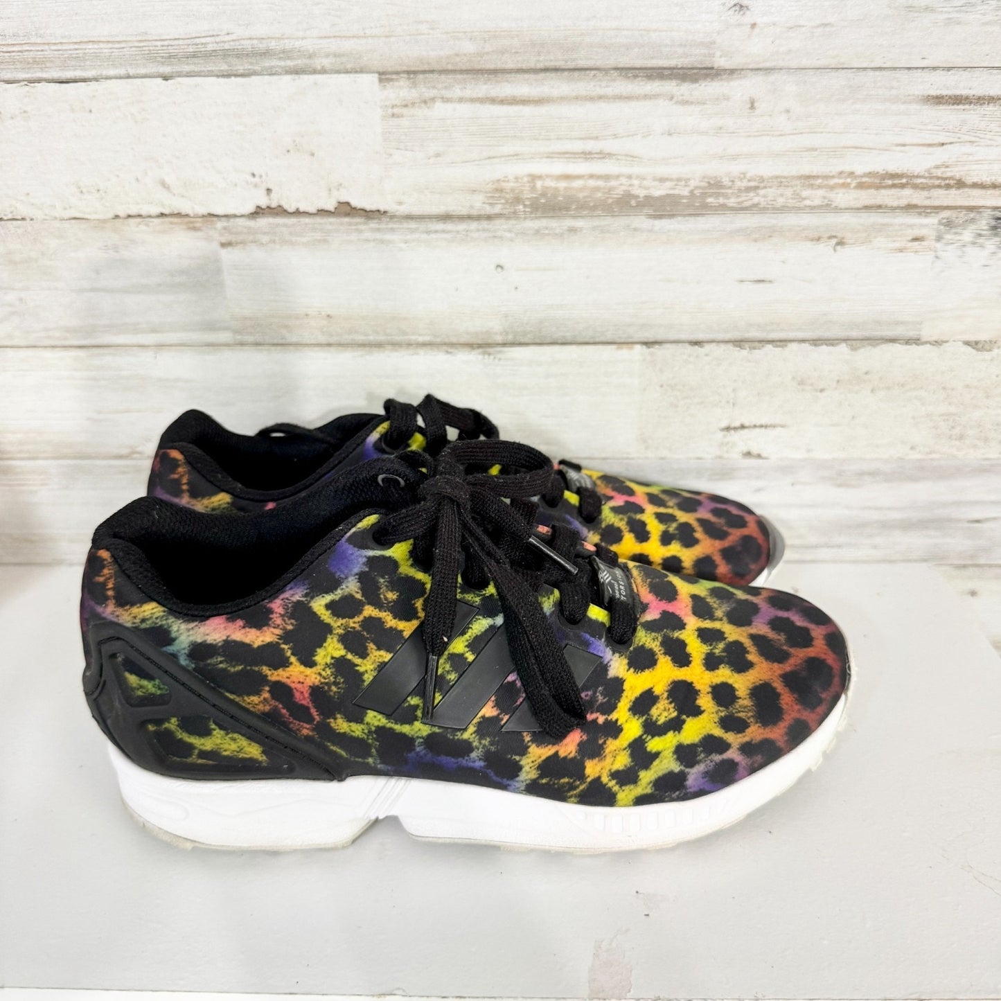 Adidas Shoes Women Size 7 ZX Flux Rainbow Animal Print Running Sneakers Athletic