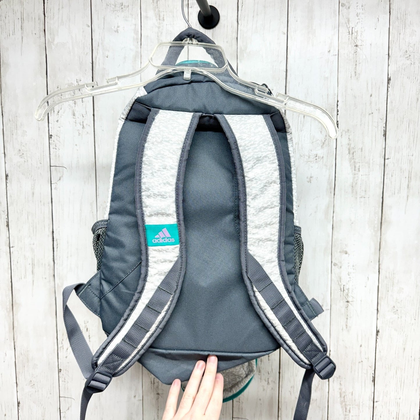 Adidas Backpack Unisex Gray Turquoise Purple Zip Mesh Pockets Travel School Work