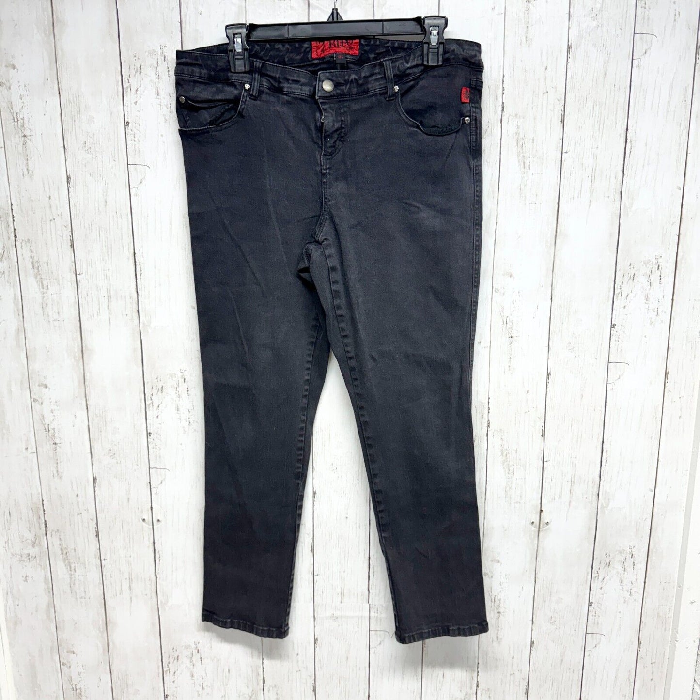 Vintage TRIPP NYC Jeans Women Size 14S Black Skinny Size Skulls Striped Cotton