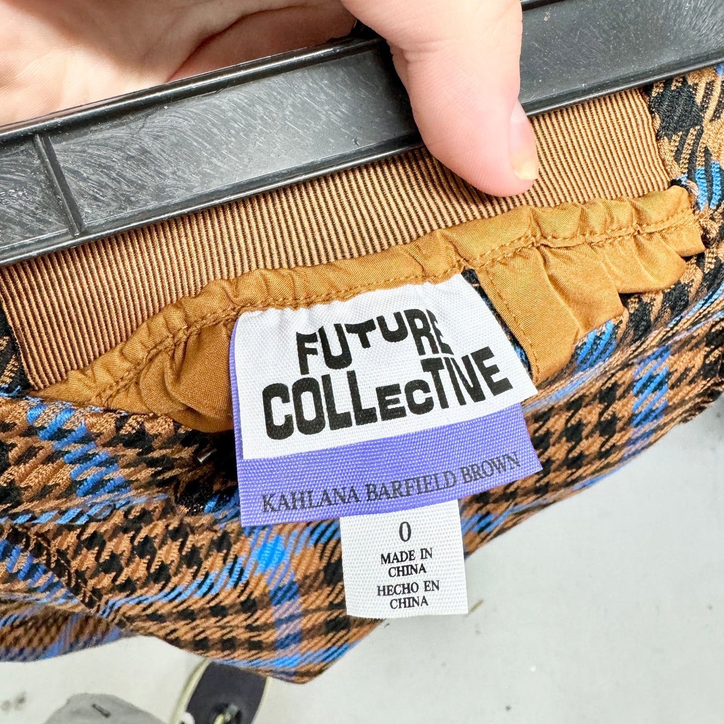 FUTURE COLLECTIVE Women Houndstooth Brown Plaid High Rise Flare Pants Size 0
