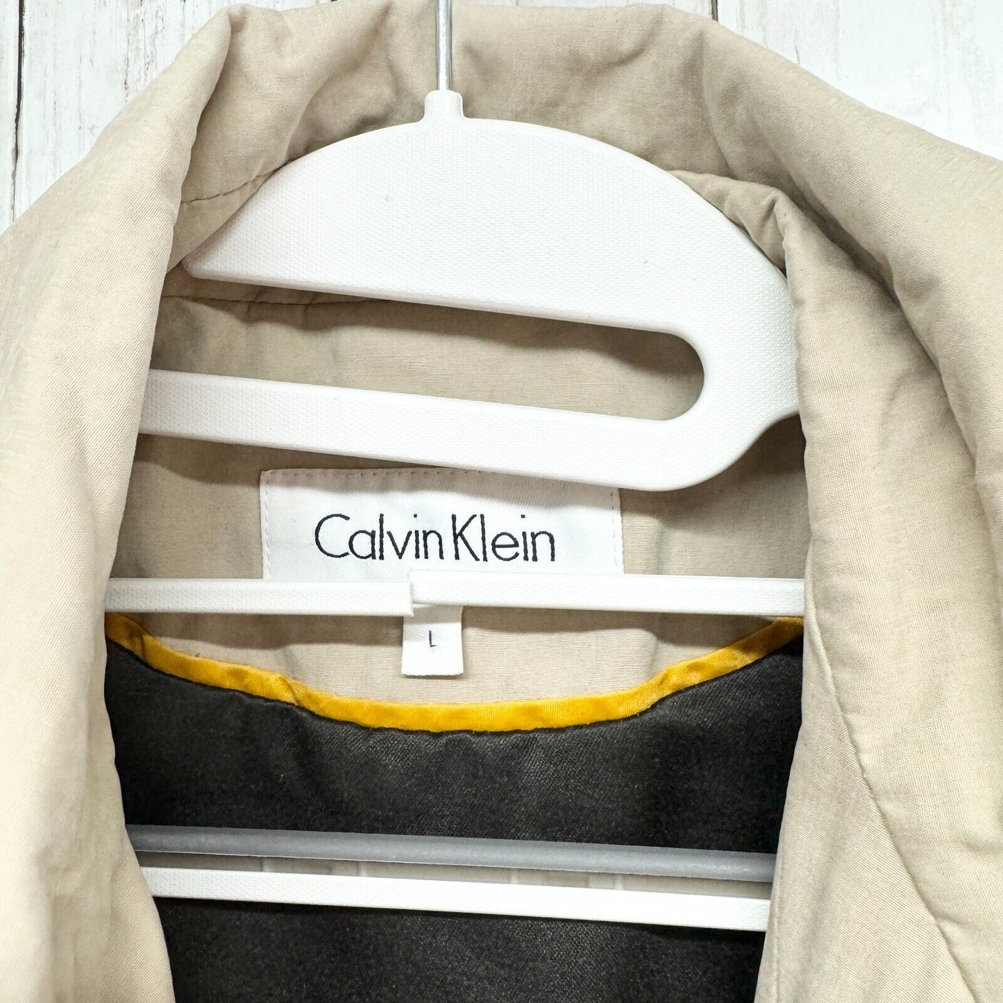 Calvin Klein Jacket Women Size L Double Breasted Trench Coat Cream/ Tan Business