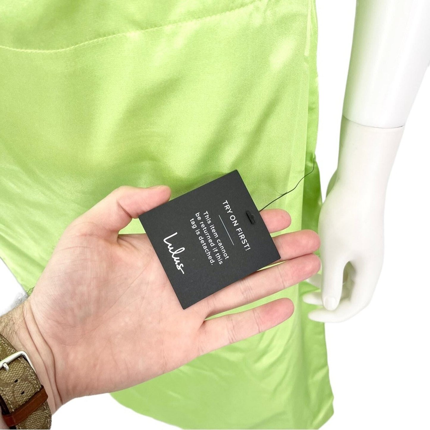 LULUS Maxi Dress Women Size Large Behold Lime Satin Evening Spaghetti Strapped