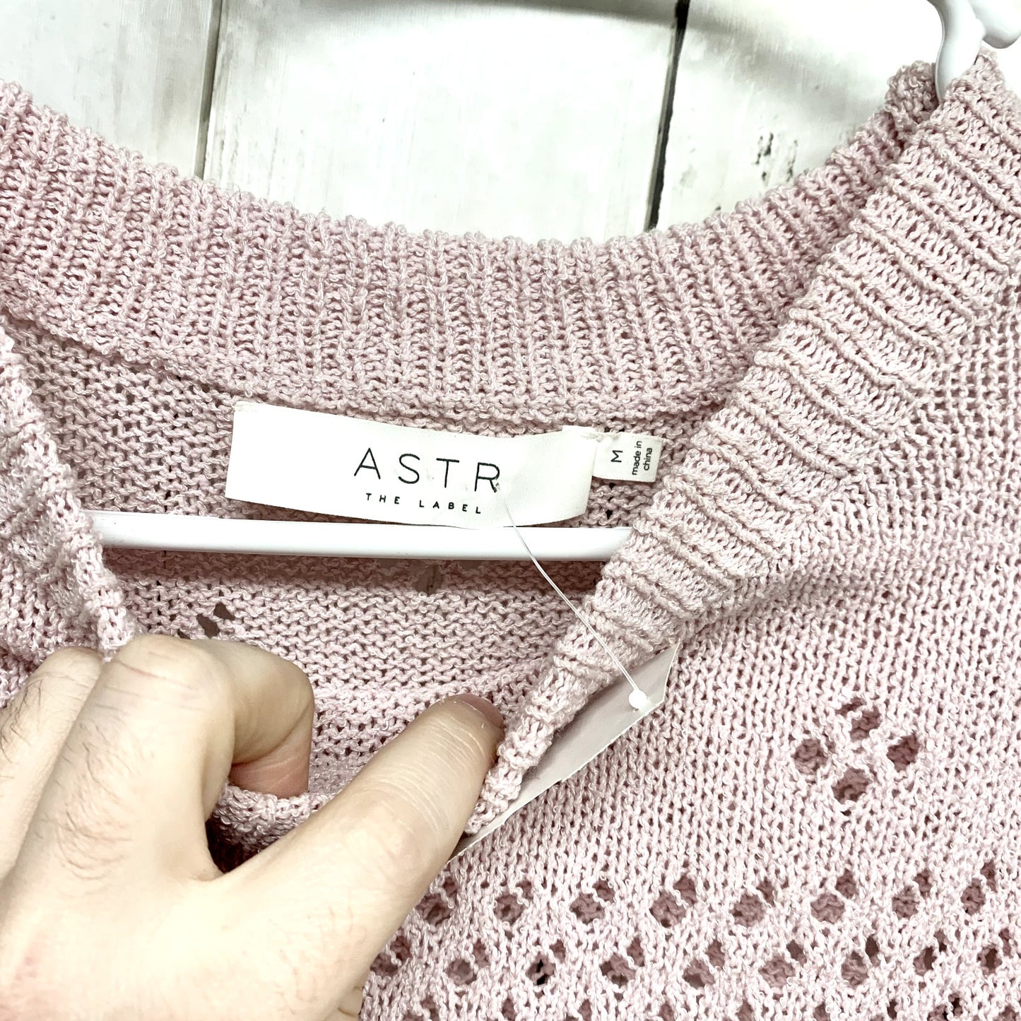 ASTR The Label Sweater Women M Pink Lavender Belle Pointelle Perforated Floral