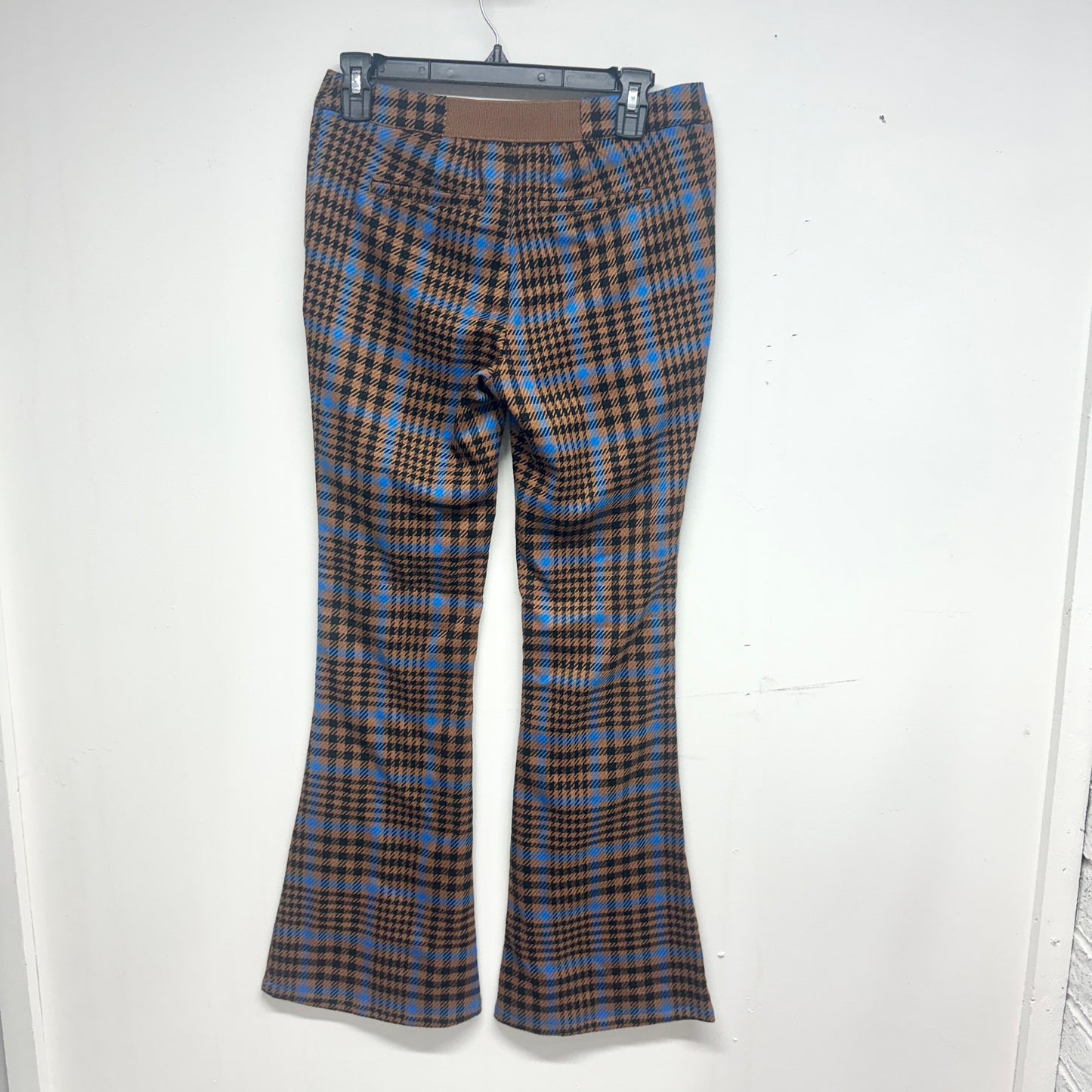 FUTURE COLLECTIVE Women Houndstooth Brown Plaid High Rise Flare Pants Size 0