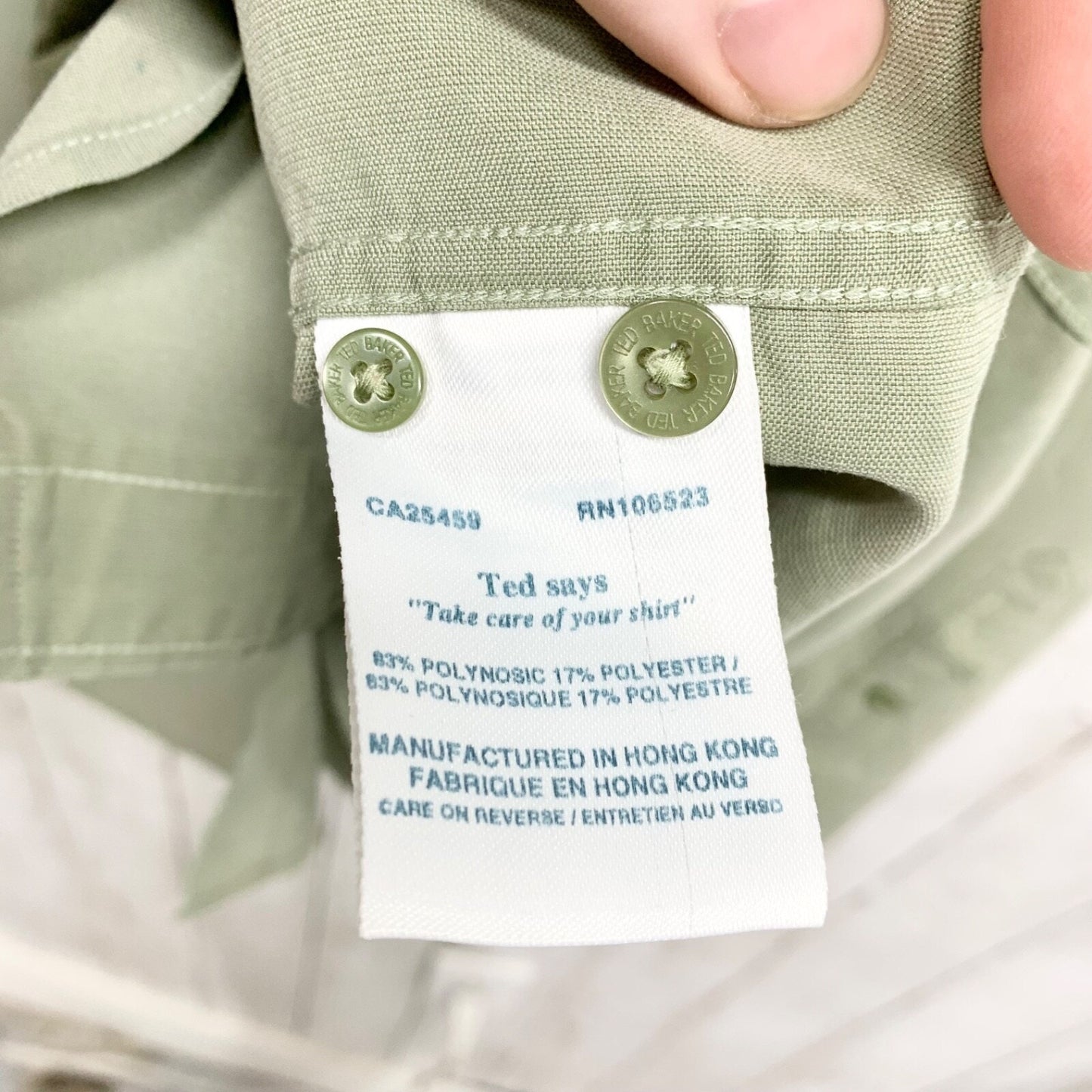 Ted Baker Shirt Mens Size 2 Long Sleeve Collared Button Down Sage Green Preppy