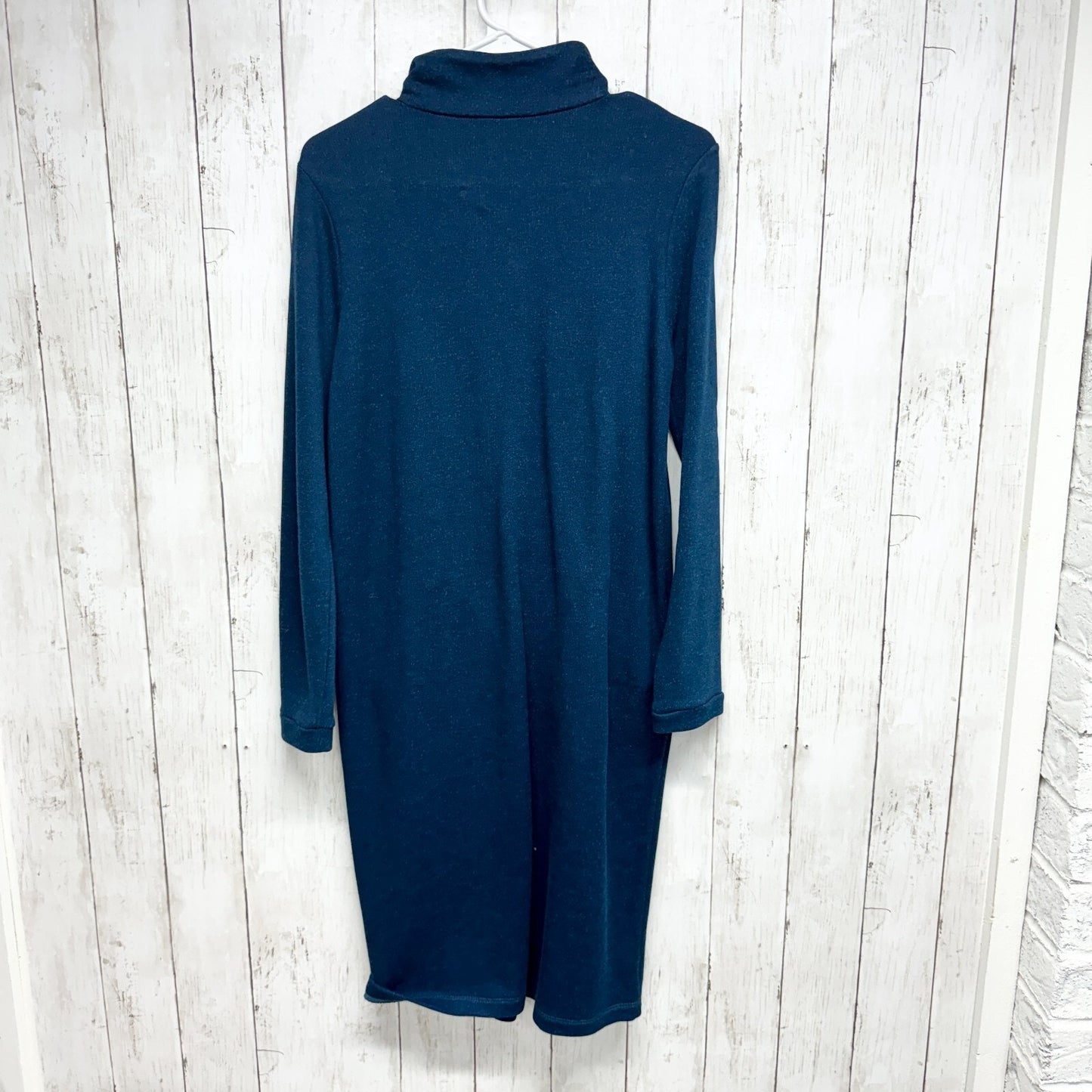 Wrap London Dress Women Size M Half Button Sweatshirt Mini Pocket Petrol Blue