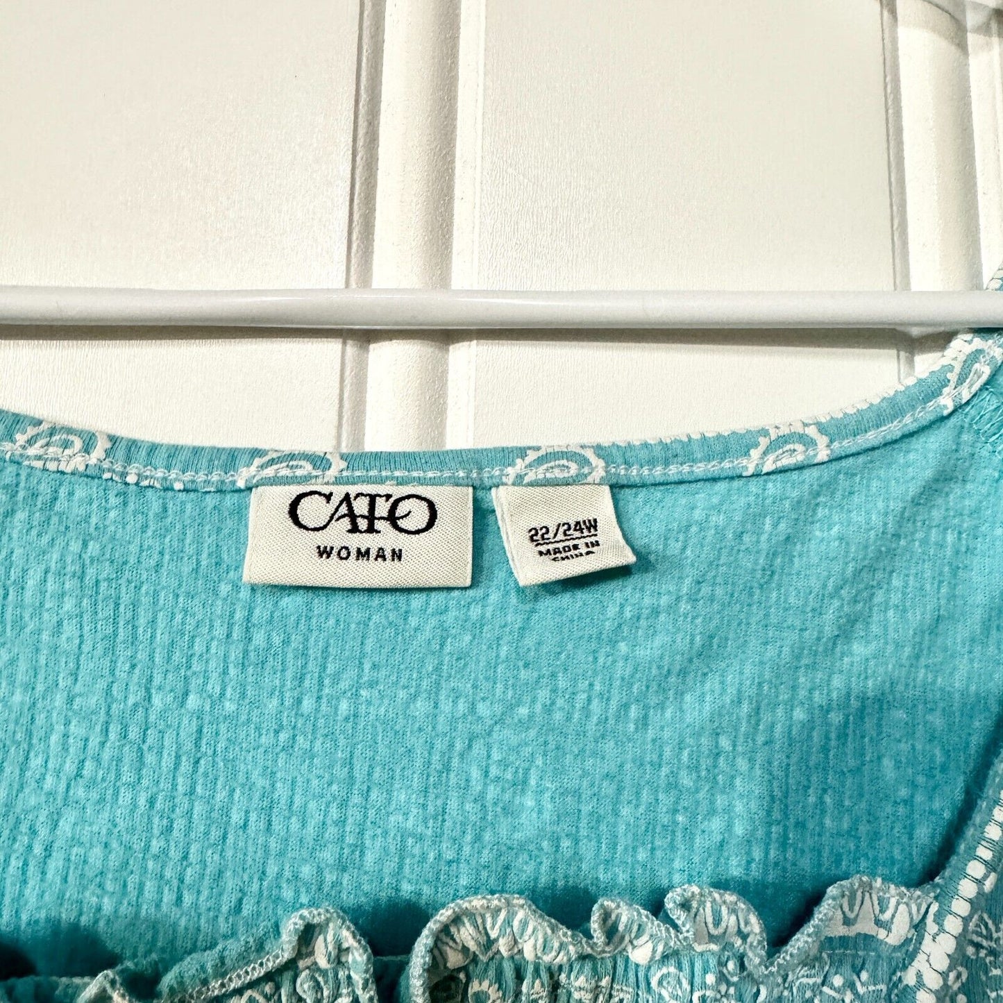 Cato Shirt Blue Embroidered Short Sleeve Squared Neck Cotton Size 22/24W