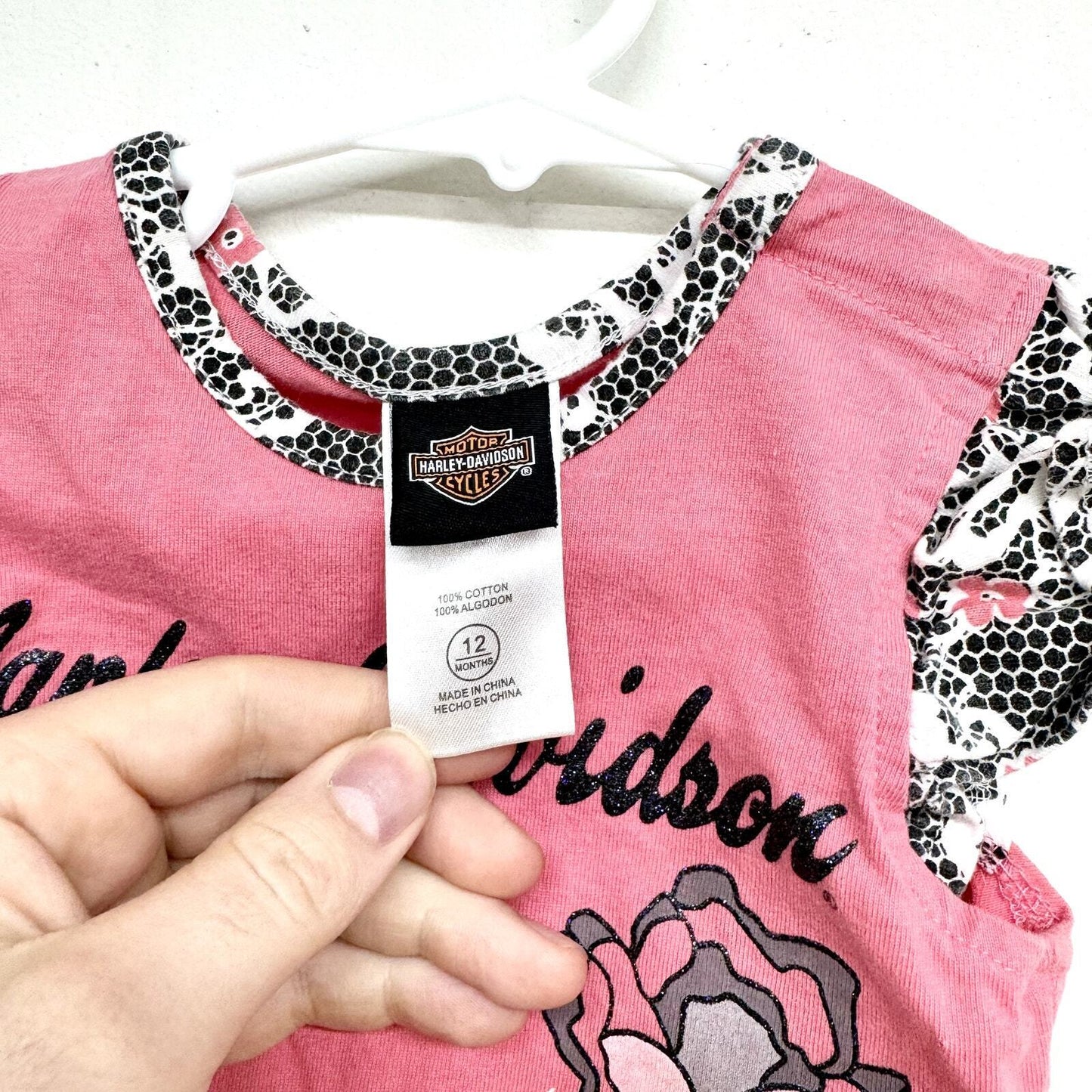 Harley Davidson Mouth Biker Pink Short Sleeve Summer Floral Top 12M