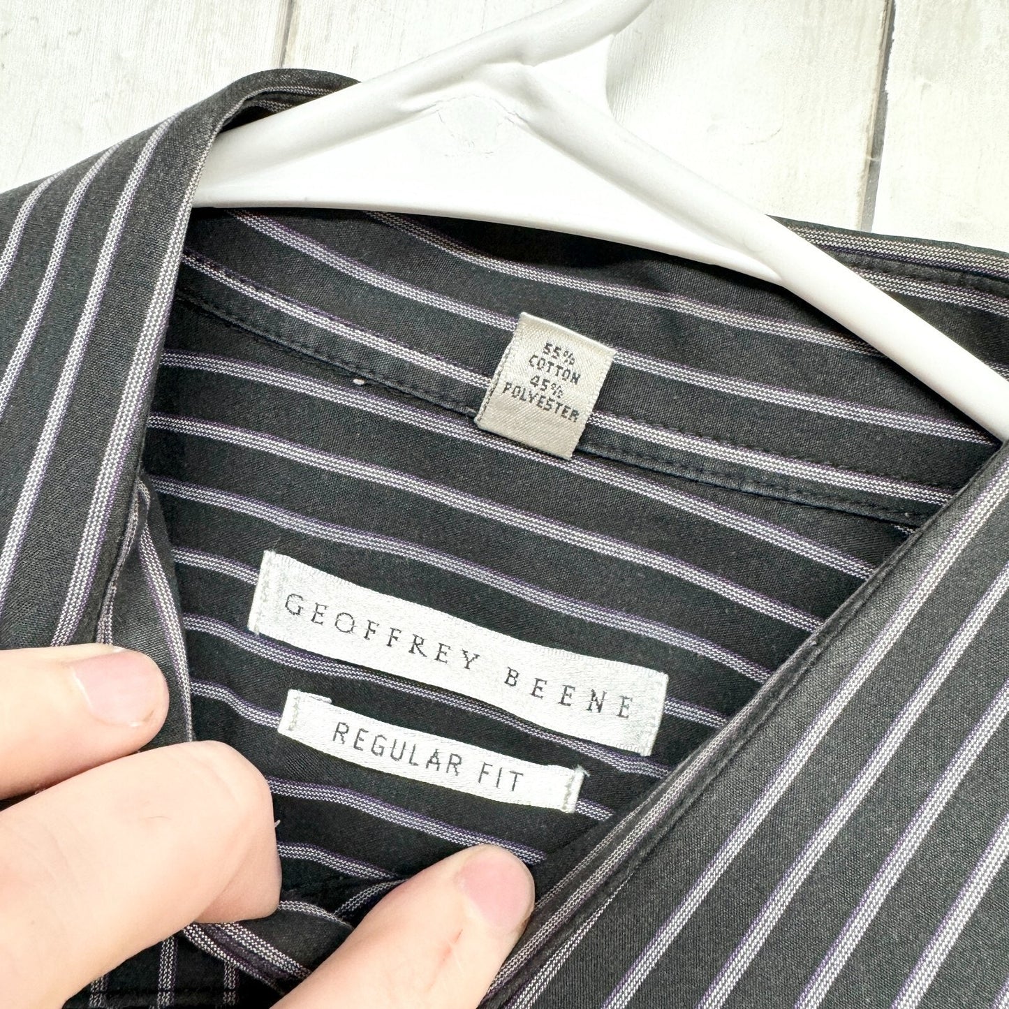 Geoffrey Beene Shirt Men 16 1/2 32/33 Regular Fit Long Sleeve Button Down Stripe