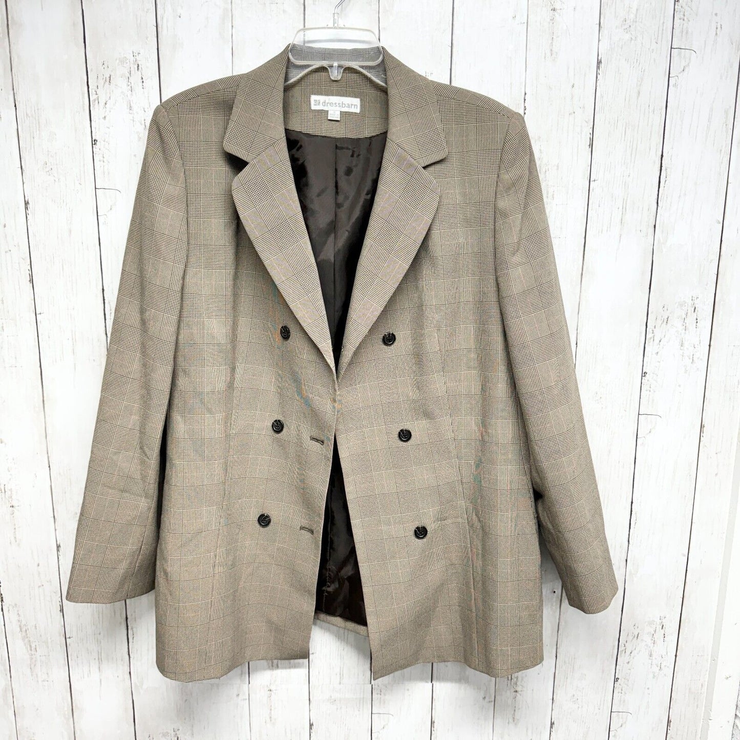 Dress Barn Jacket Women Size 16 Plaid Double Breasted Deep Light Brown Business