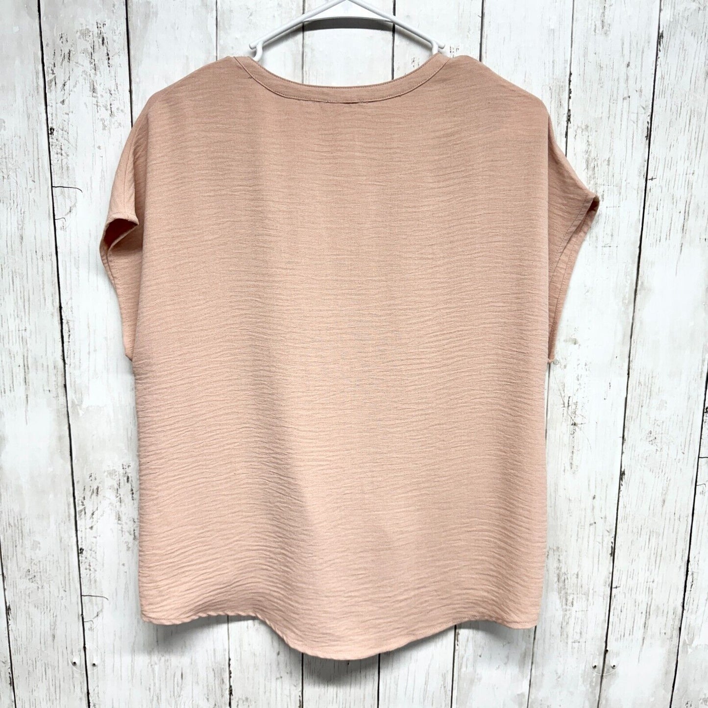 MI AMI Blouse Women Size Small Crossover Blush Deep V Short Sleeve Button Snap