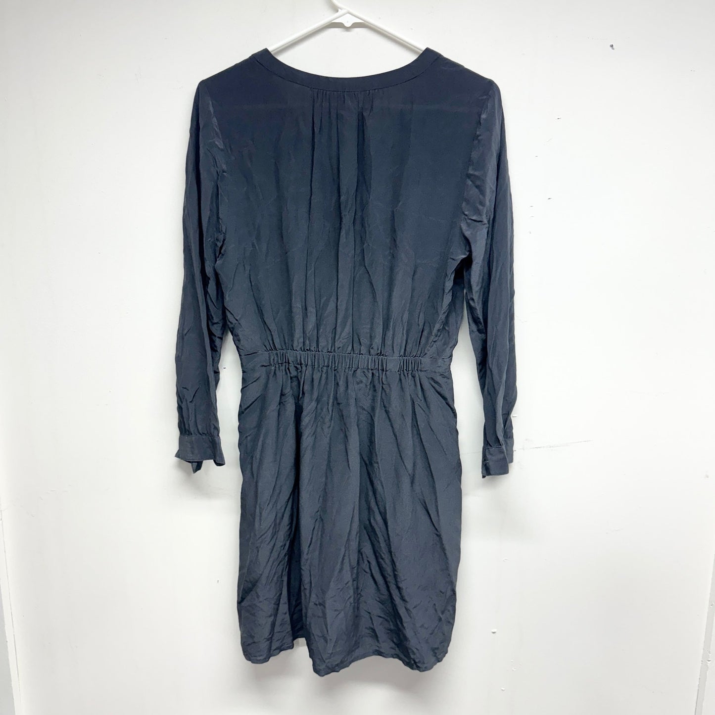 MADEWELL Women Navy Blue Long Sleeve Silk Faux Wrap Mini Dress Size Small
