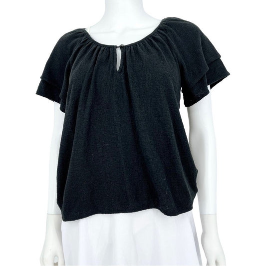 MADEWELL Texture & Thread Women Size XXS Blouse Tiered Sleeve Cowl Neck Black
