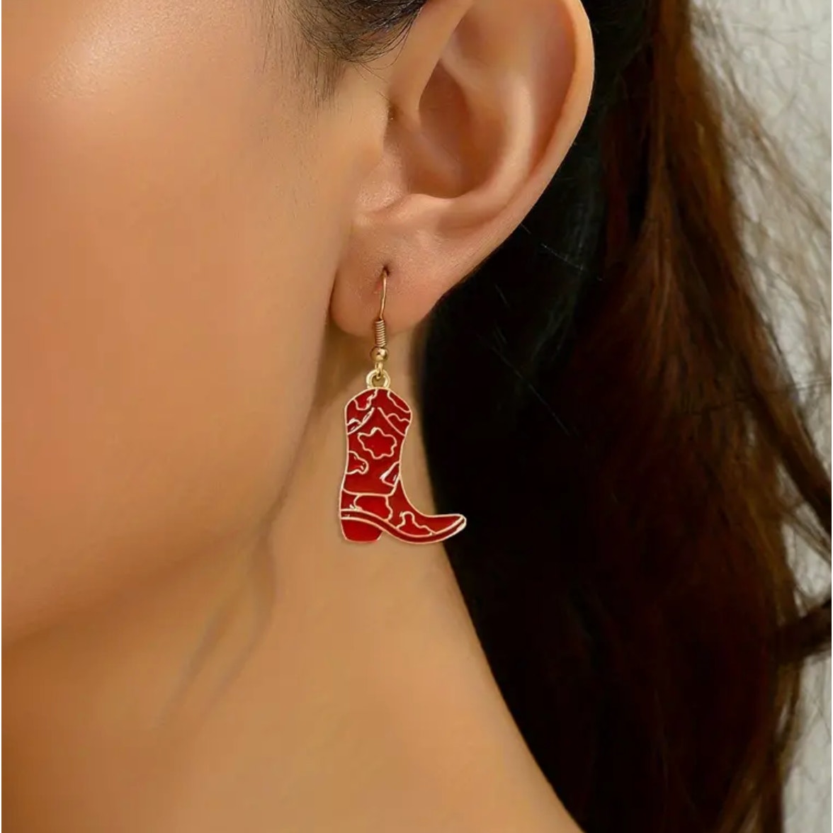 1 Pair Of Western Style Drop Earrings Trendy Cowboy Boot - Red
