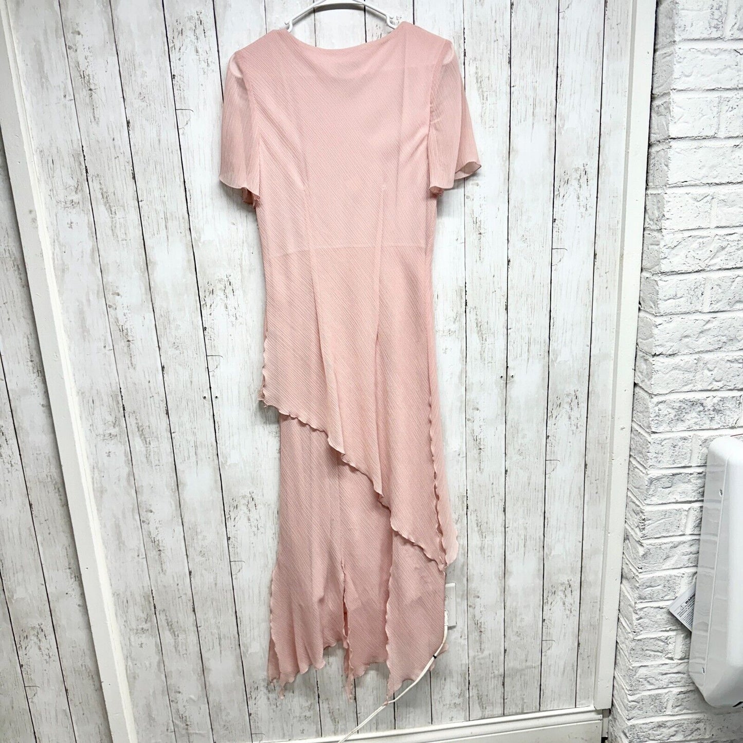 ULTRA DRESS Maxi Women Size 8 Pink Abstract Asymmetrical Deep V Neck Sheer