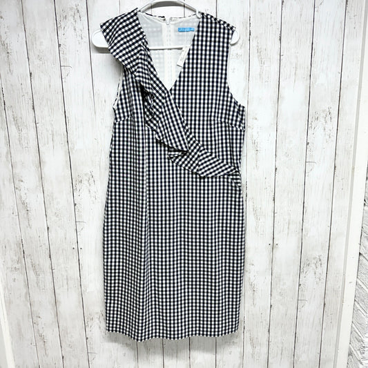 J. McLaughlin Dress Size 14 Gingham Ruffle Sheath V Neck Sleeveless Navy Plaid