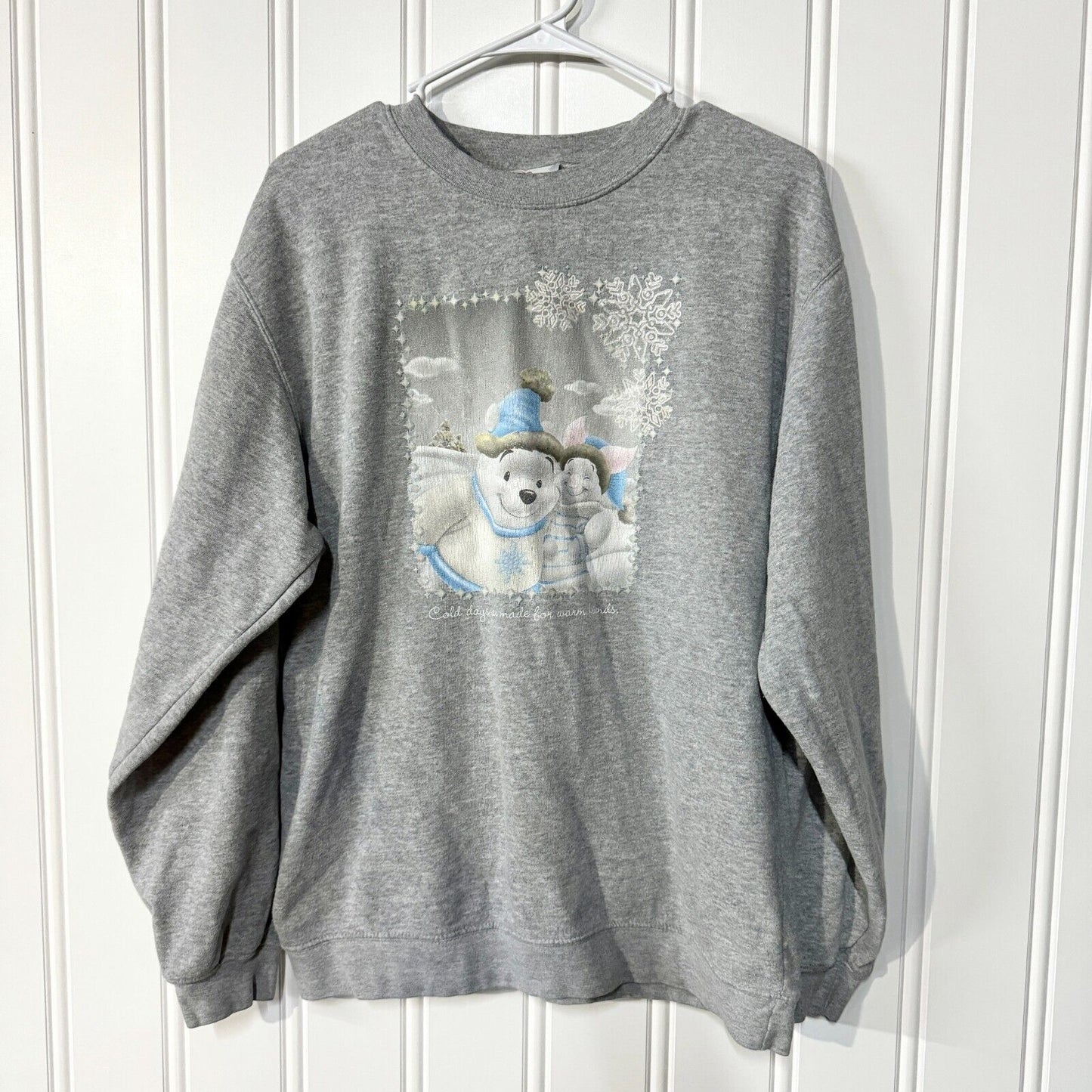 DISNEY STORE Sweater Women Size Medium Whinnie The Pooh Grey Cotton Graphic Crew
