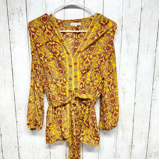 MAX STUDIOS Top Women Size Small Hippie Boho Top Blouse Deep V Neck Tied Waisted