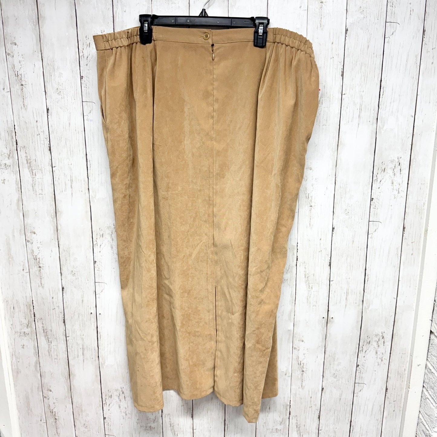 Vintage Fashion Bug Skirt Women Size 26/28W Tan Button Front Stretch Midi Pocket