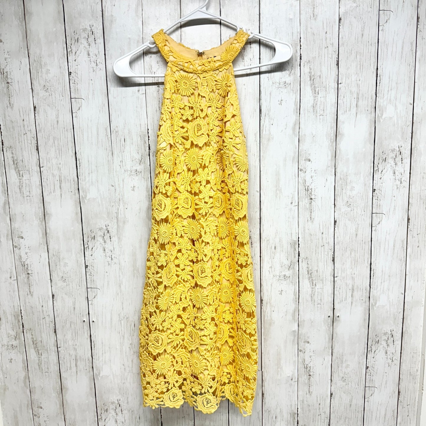 Lulus Dress Women Medium Love Poem Canary Yellow Lace Overlay Sleeveless Mini